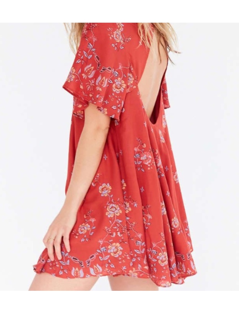 Kimchi Blue Ruffle Sleeve Open Back Mini Dress